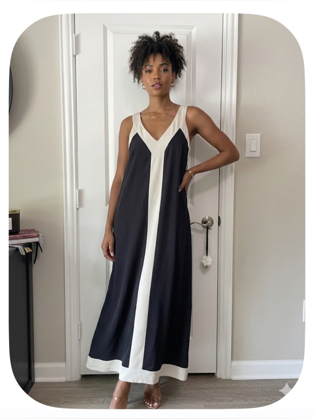Sleeveless V-Neck Two-Tone Black and Cream Sun Dress Size XL
